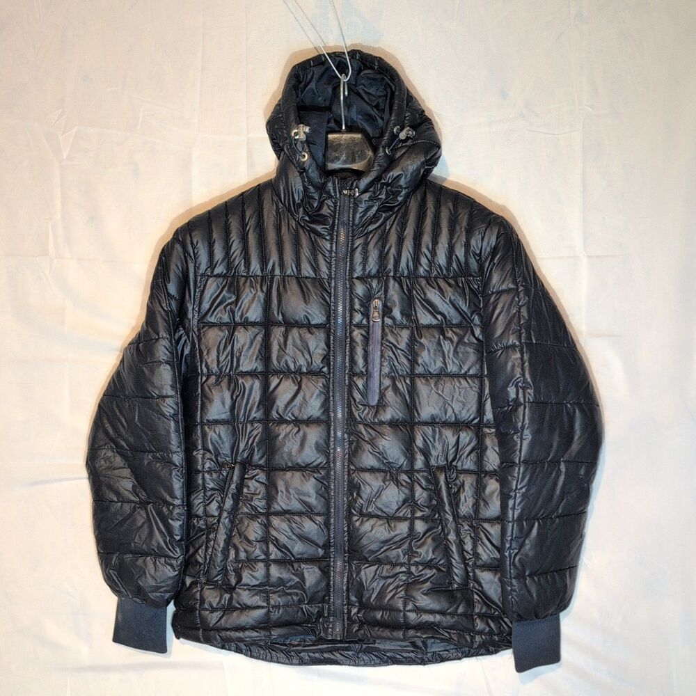 SPIRE BY GALAXY XEADA QUILTED HOODED PUFFER JACKET - SIZE: MEN M- SHINY BLACK